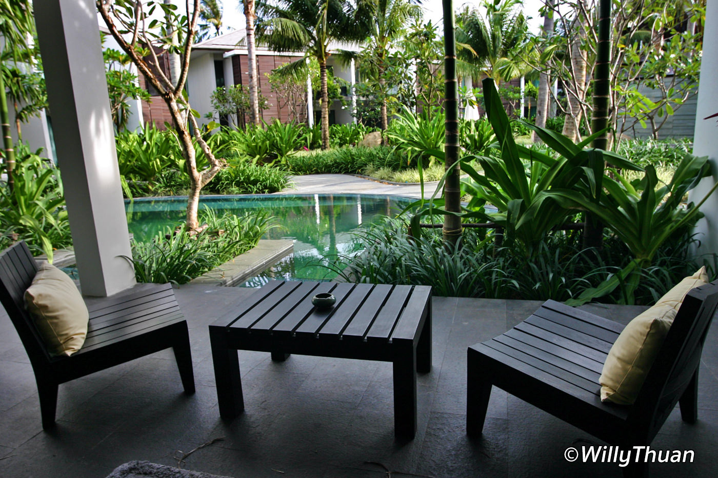 Pool view from private terrace at Twinpalms