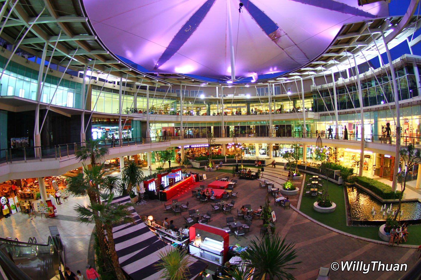 Elevated passage connecting two buildings - Festival and Floresta. Largest  famous shopping mall in Phuket, located in the center of island. Central  Phuket. Crossing over the roadway. Logo, abstract Stock Photo