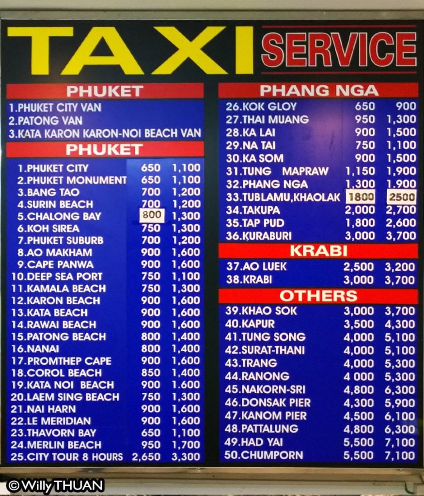 Phuket Airport Taxi Rates