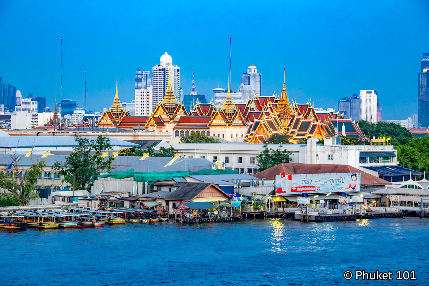 The Grand Palace seen from 342 Rooftop Bar on Thonburi in Bangkok