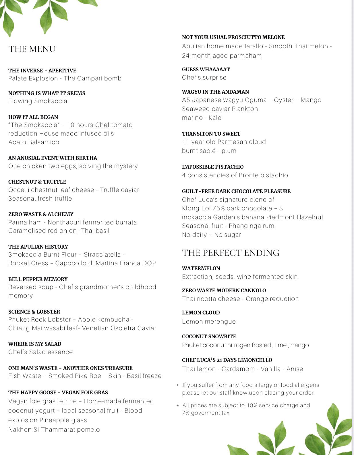 The Smokaccia Menu