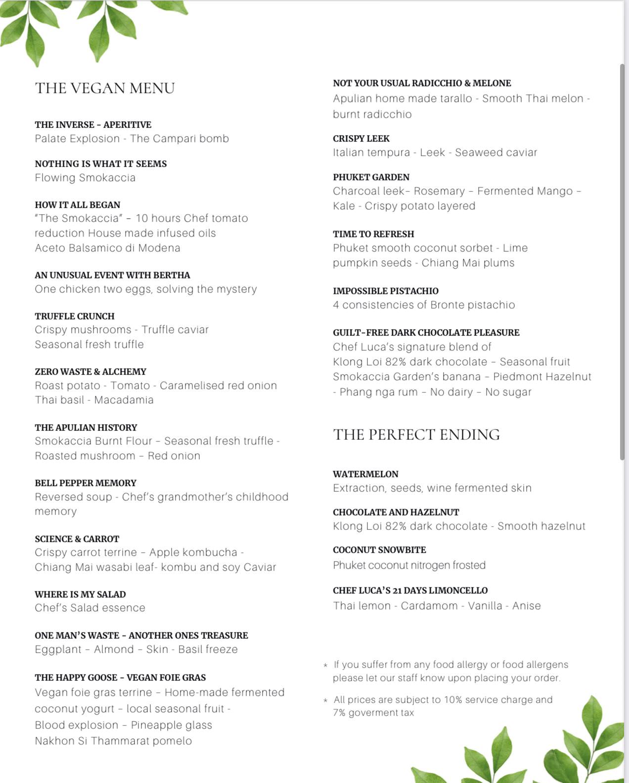 The Smokaccia Menu