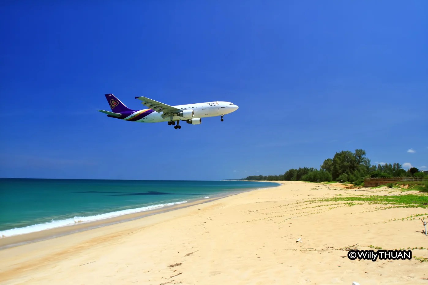 Plane landing over Mai Khao Beach in 2000